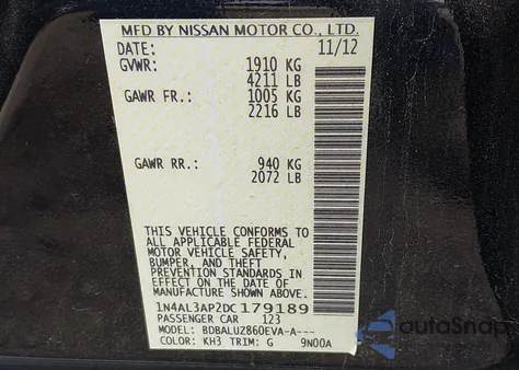 2013 Nissan Altima 2.5 Sv from USA, damaged, VIN 1N4AL3AP2DC179189